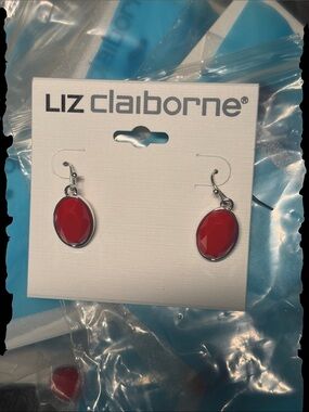 RESELLER LOT ONE DOZEN NEW ON CARD LIZ CLAIBORNE SILVER & RED DROP EARRINGS